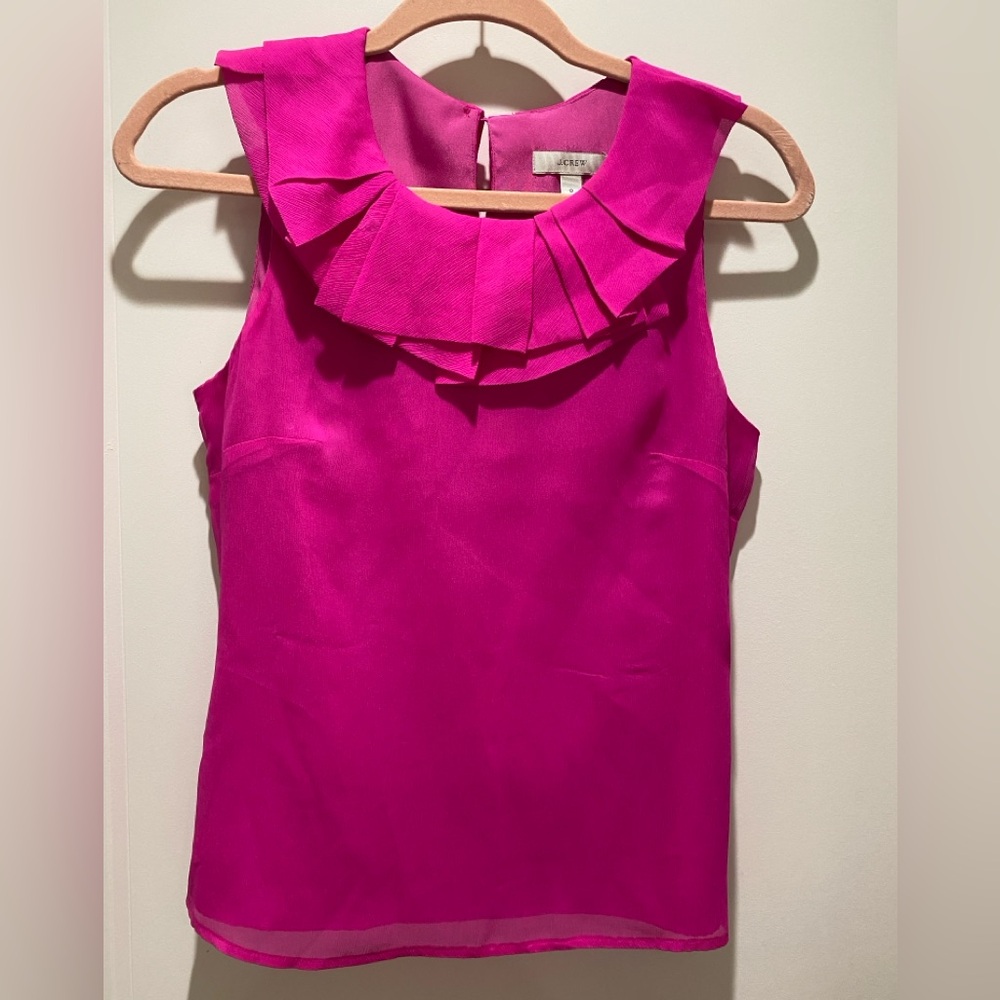 J.Crew Hot Pink Sleeveless Blouse with Ruffle, size 0